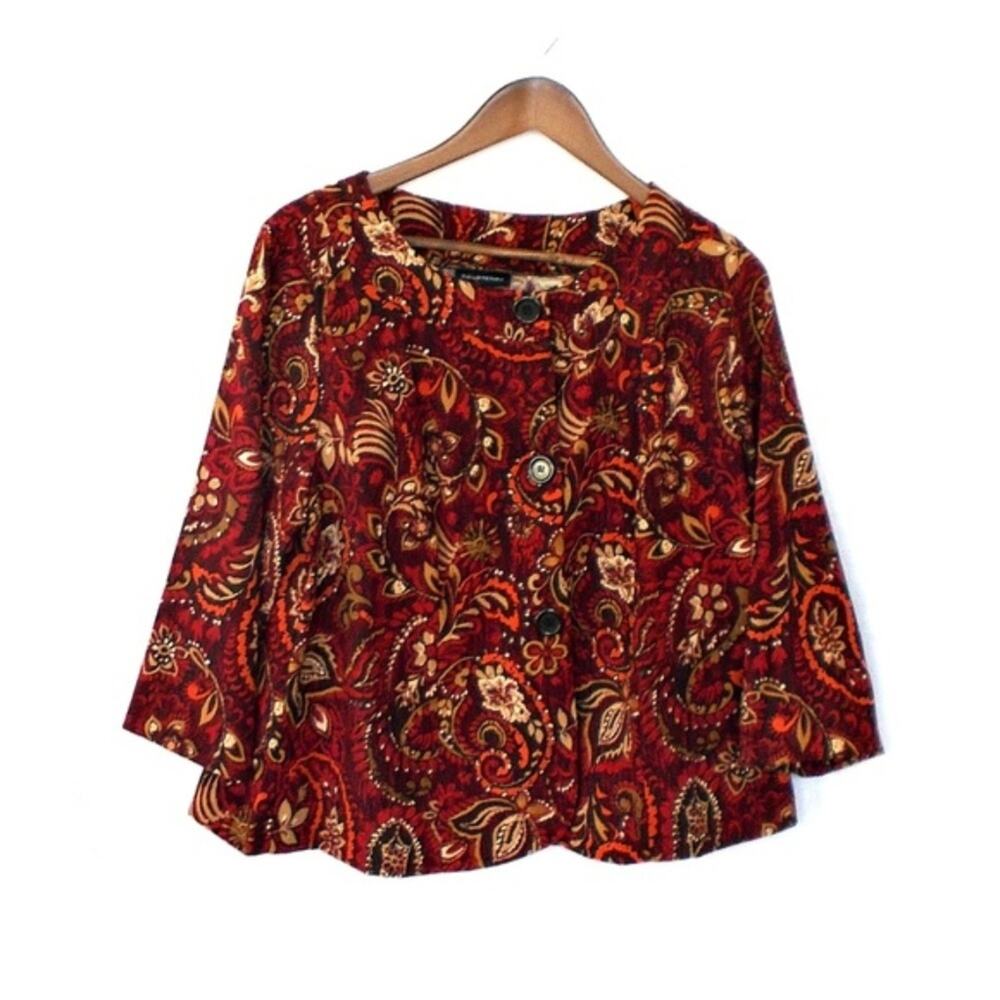 Vintage Courtenay Red Paisley Print Plus Size Swing Jacket Blazer Sz 16W